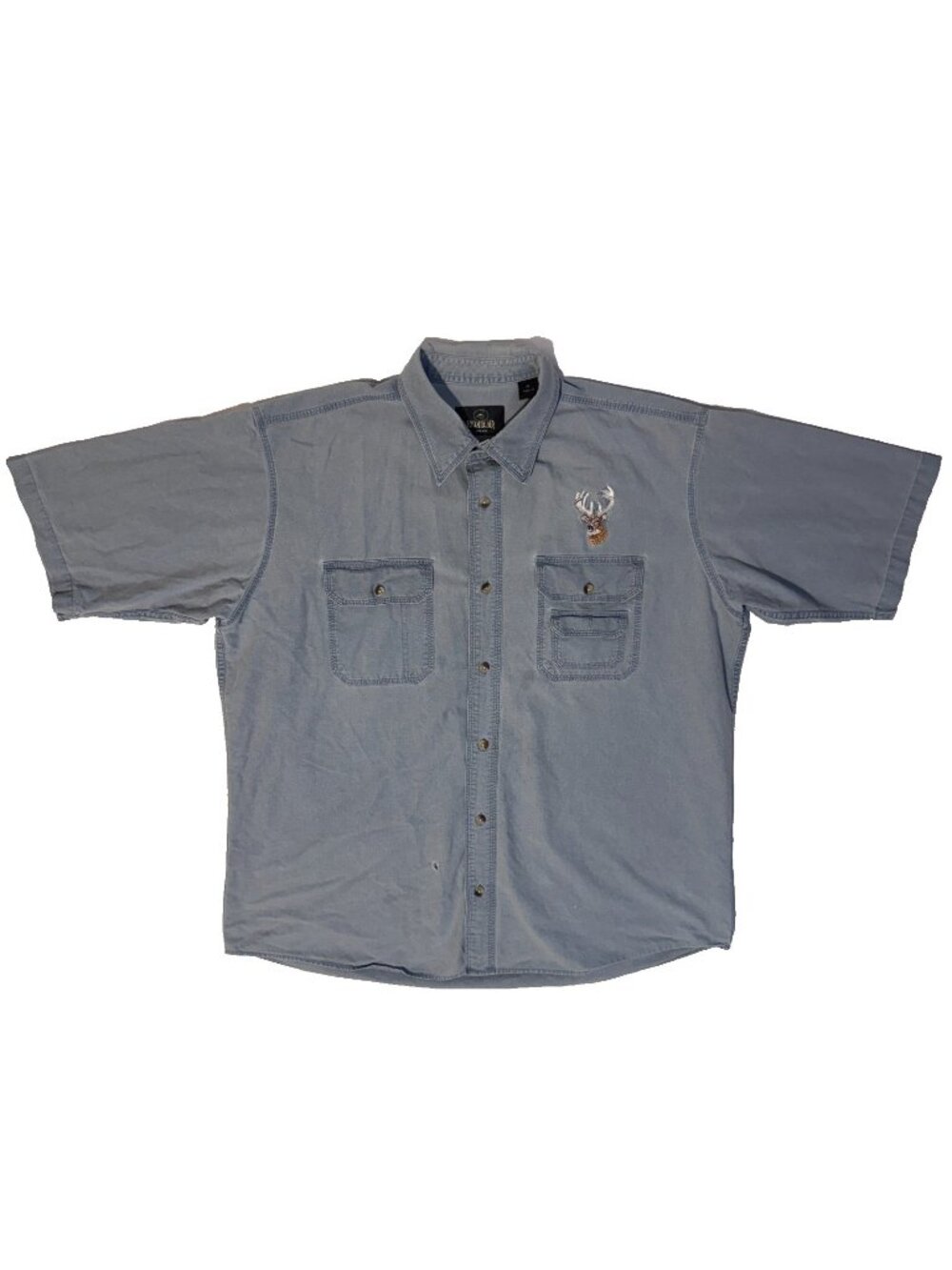 Vintage RedHead Denim Button Up Shirt XL Blue Deer Embroidered Patch Hunting 90s